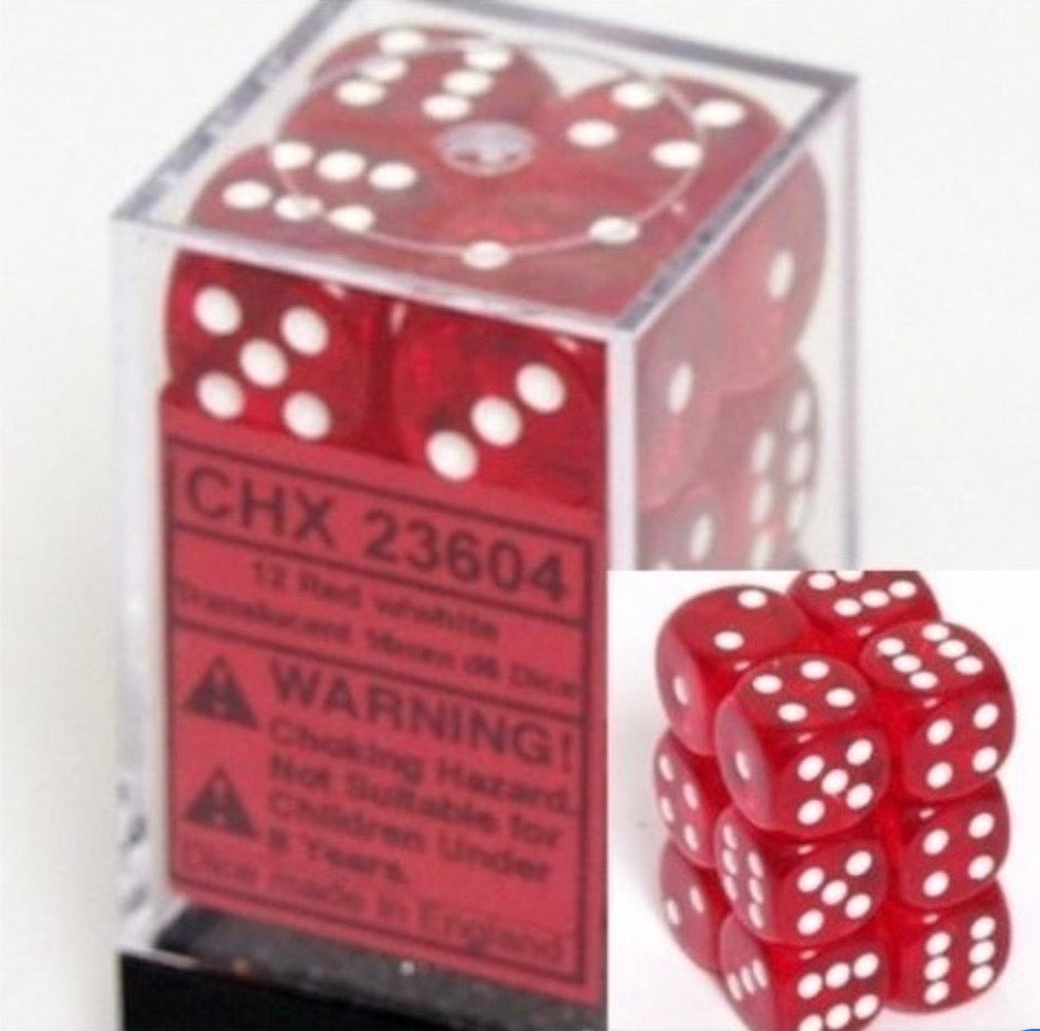Dice (12 Pack ~ Red/White faces)